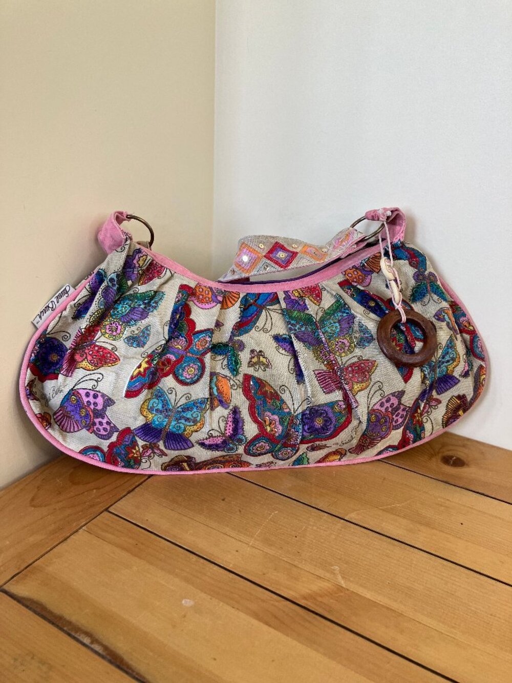 Laurel Burch Butterfly Print Shoulder Bag Canvas Purse Vintage Y2K - Picture 2 of 14